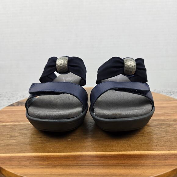 Naot Pinotage Navy Leather Open Toe Double Strap Mini Wedge Sandals Womens 37 - Picture 5 of 13